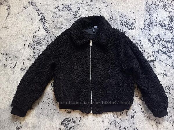 Брендовая черная укороченая куртка тедди бир полушубок H&M, M размер. 