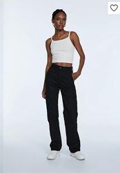 Брендовые черные джинсы палаццо карго трубы с высокой талией H&M, 36 размер