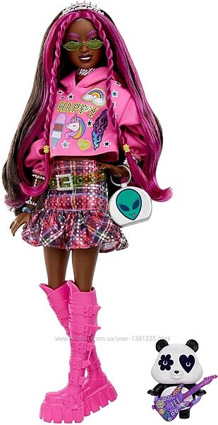 Лялька  Barbie Extra  Pink-Streaked Brunette Hair Брюнетка з пандою