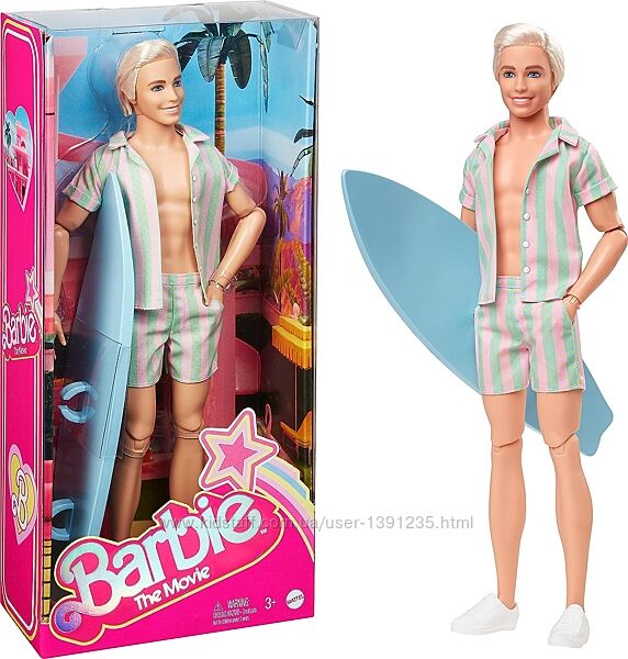 Лялька Кен Барбі з фільму з дошкою для серфінгу  Barbie The Movie Ken HPJ97