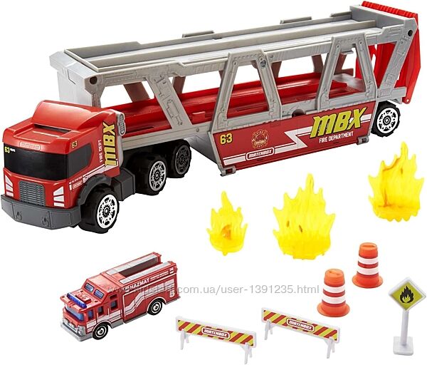 Вантажівка пожежний транспортер Matchbox Дорожня пригода GWM23