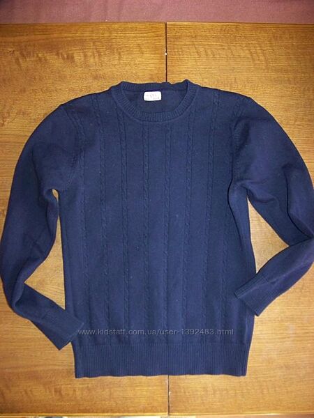 Синяя классическая вязаная кофта - пуловер котоновая 150 см 10-12 лет jjl
