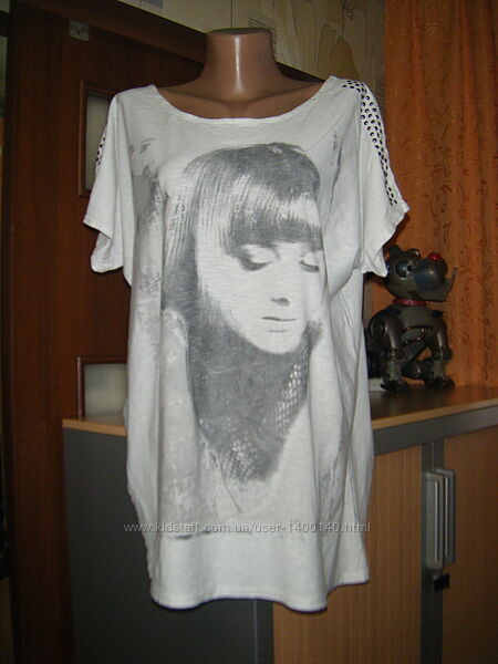 Трикотажная белая футболка с принтом и термоаппликацией, размер ХL - 20 - 5
