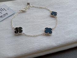 Серебряный браслет Van Cleef Ван Клиф черный оникс клевер 3 цветка