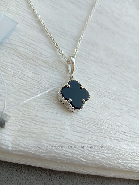 Серебряный подвес кулон Van Cleef Ван Клиф оникс черный белый клевер