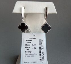 Серебряные серьги Van Cleef Ван Клиф подвески висюльки оникс