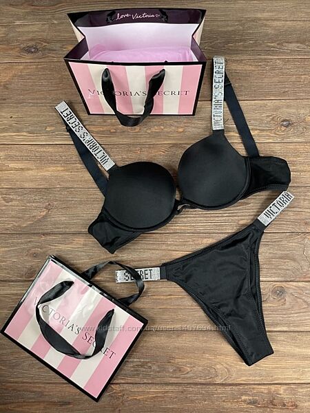 Женский комплект victoria´s secret rhinestone стразы трусики бразилиа