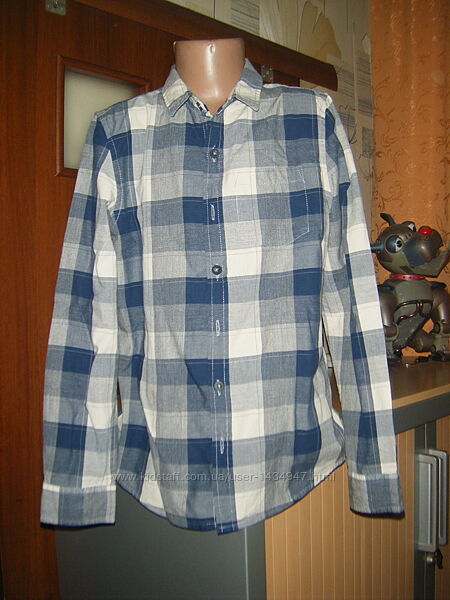Рубашка с длинным рукавом в клетку на парня 10-11 лет, рост 140-146 см