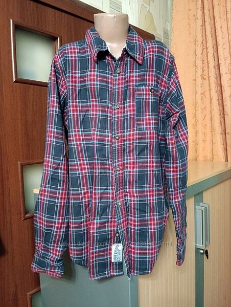 Рубашка утепленная с длинным рукавом в клетку на парня 12-13 лет, рост 158