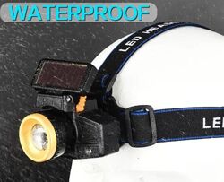Налобний акумуляторний ліхтар із сонячною батареєю для риболовлі полювання