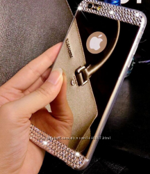 Зеркальный золотой силиконовый чехол с стразами для iphone 7 8