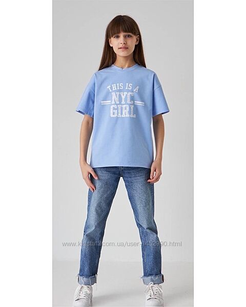 Футболка для дівчинки блакитний колір в стилі оверсайс арт.9832065