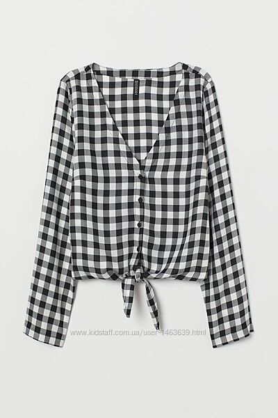 Стильная блузка в клетку с завязками H&M, XXS