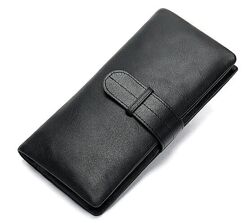 Мужской компактный клатч вместительный кошелек кожаный черный 
