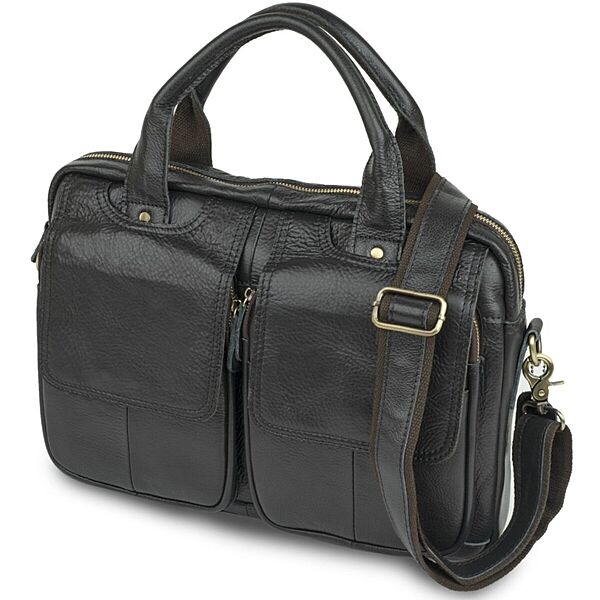 Стильная кожаная мужская сумка для макбука ноутбука 13 14 деловая черная 