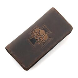 Бумажник стильный кошелек с черепом вертикальный коричневый винтажная кожа 