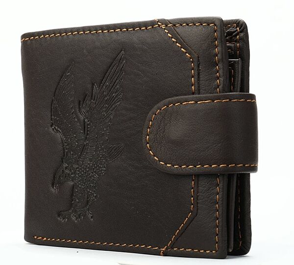 Стильное портмоне мужской кошелек рисунок орел коричневый черный