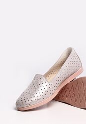 Мокасины женские кожаные туфли на низком ходу розовые пудровые сеточка перф