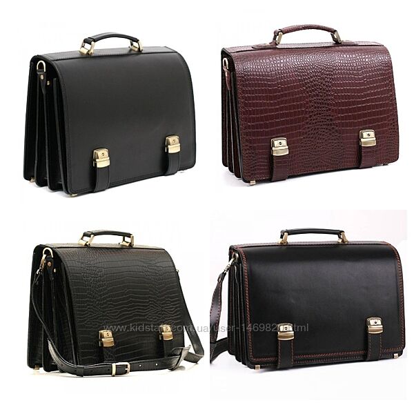 Портфель кожа под крокодила большой коричневый черный ручная работа