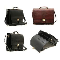 Портфель кожа под крокодила коричневый черный статусный респектабельный