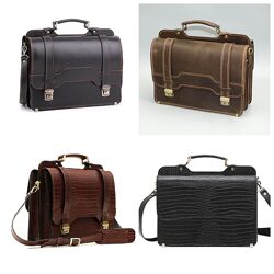 Портфель кожаный двухсторонний коричневый винтаж кожа под крокодила