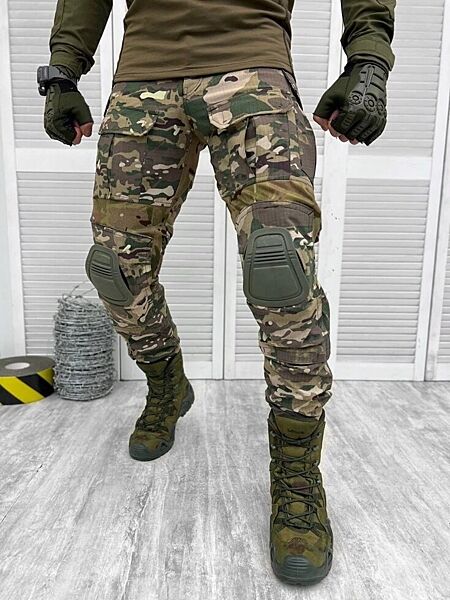 Тактические военные штаны прочные камуфляж мультикам наколенники в комплект