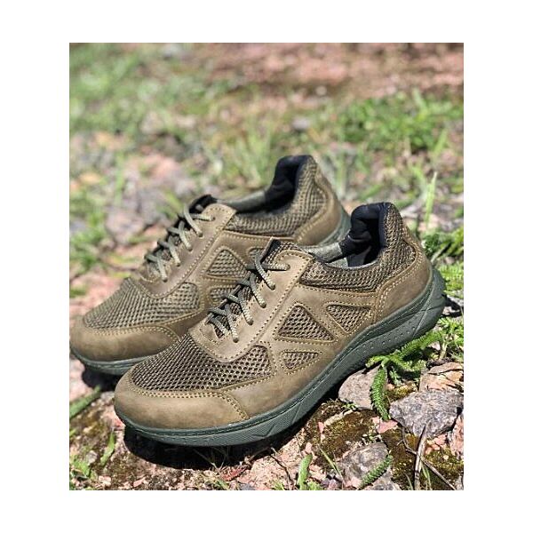 Кроссовки женские военные тактические коричневые оливка кожа сетка