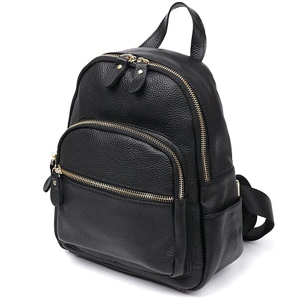 Кожаный маленький рюкзак черный 720676