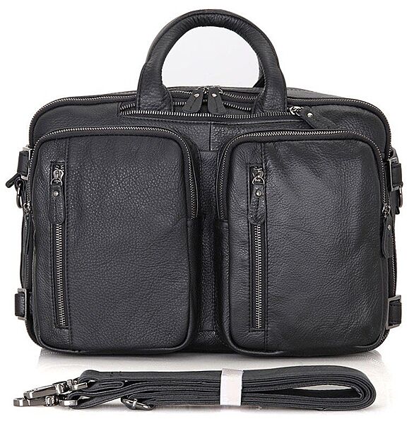 Сумка-рюкзак кожаная мужская для ноутбука черная 714058