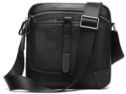 Компактная сумка мессенджер через плечо мужская кожаная стильная черная 720034