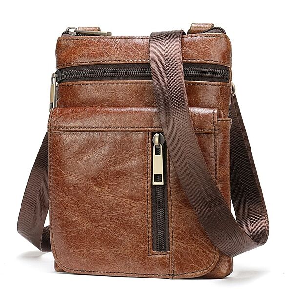 Маленькая мужская сумка через плечо планшет кожаная коричневая 714989
