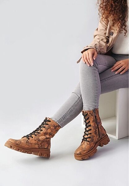 Ботинки женские рыжие высокие принт милитари молодежные