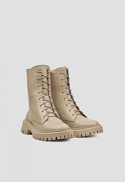 Ботинки женские высокие бежевые светлые кожаные стильные демисезон