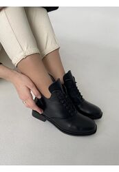 Ботинки женские зимние на шнурках кожаные классические низкий каблук