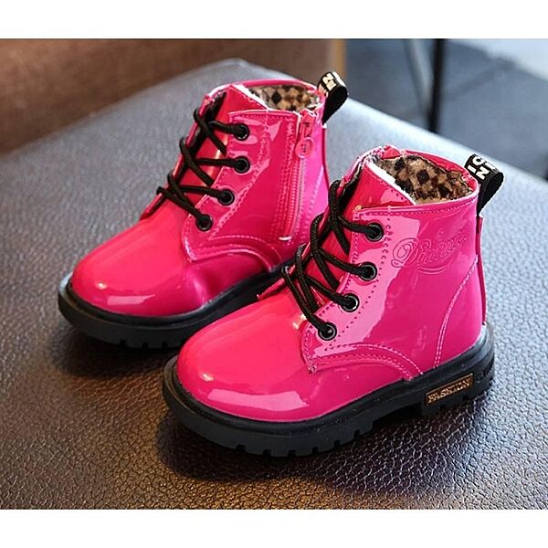 Лаковані дитячі черевики ботінки зимові рожеві малинові 720367