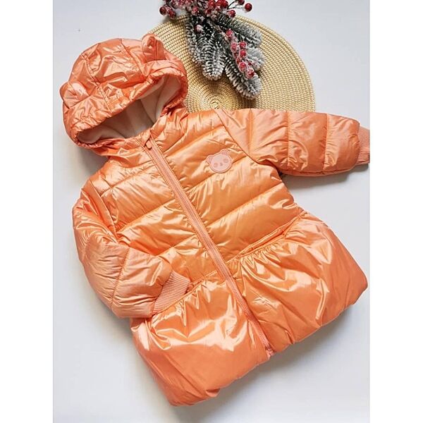 Дитяча куртка для дівчинки євро зима помаранчева яскрава блискуча 74 86 роз
