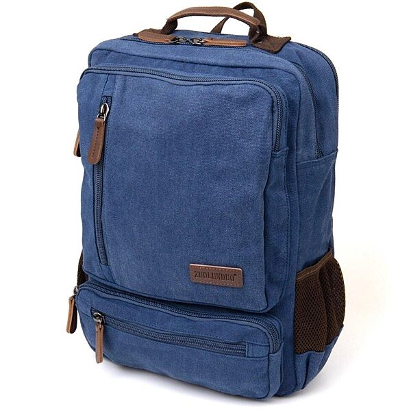 Рюкзак синій для ноутбука 15, документів A4 текстильний два відділення 7206
