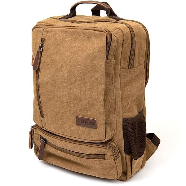 Рюкзак світло-коричневий для ноутбука 15, документів A4 текстильний два від