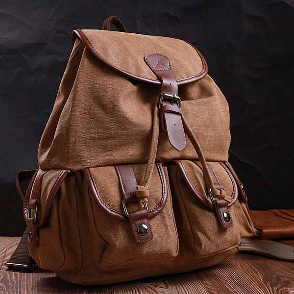 Рюкзак світло-коричневий великий стильний тканинний текстиль 722155