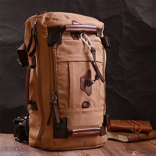 Дорожній коричневий рюкзак трансформер сумка-рюкзак текстиль 722160