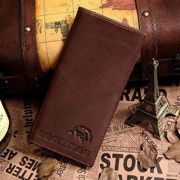 Бумажник вертикальный портмоне коричневый кожаный 714129