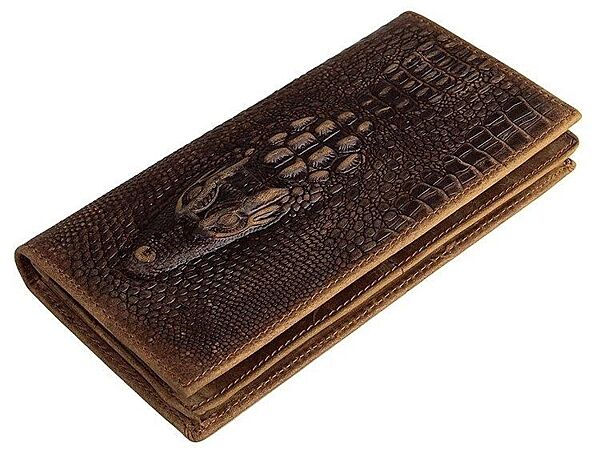 Портмоне, стильный бумажник кожа под крокодила коричневый 714381