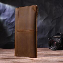 Бумажник вертикальный портмоне кэжуал коричневый винтаж кожа 721296