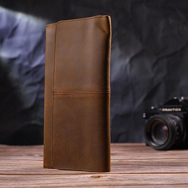 Бумажник вертикальный портмоне кэжуал коричневый винтаж кожа 721296