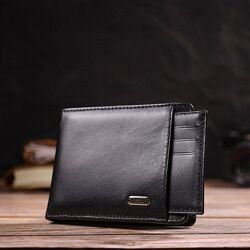 Кошелек мужской бумажник с карманом для документов черный натуральная кожа 721876