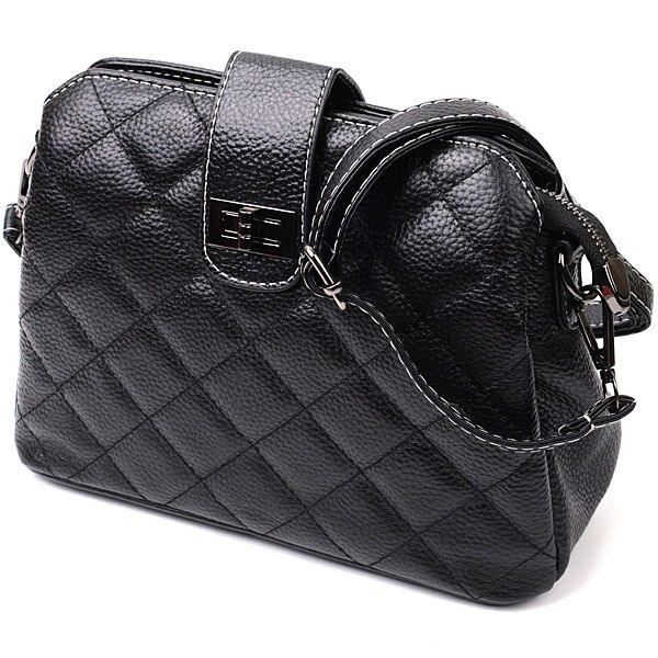 Сумка сумочка стеганная стильная на плечо кросбоди кожа натуральная черная 722415