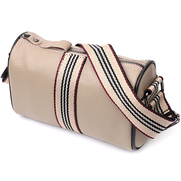 Оригинальная стильная бежевая сумочка через плечо кожаная 722360