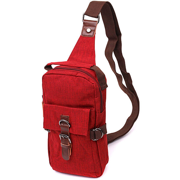 Рюкзак червоний одна шлейка лямка тканинний текстильний 722189