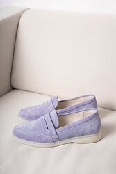 Туфли лоферы замшевые фиолетовые светлые женские v7-1056-06f