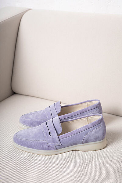 Туфли лоферы замшевые фиолетовые светлые женские v7-1056-06f